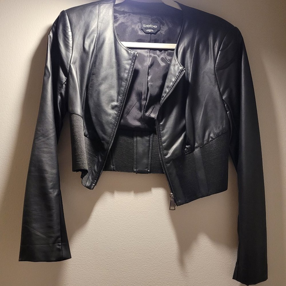 Bebe Cropped Leather Jacket